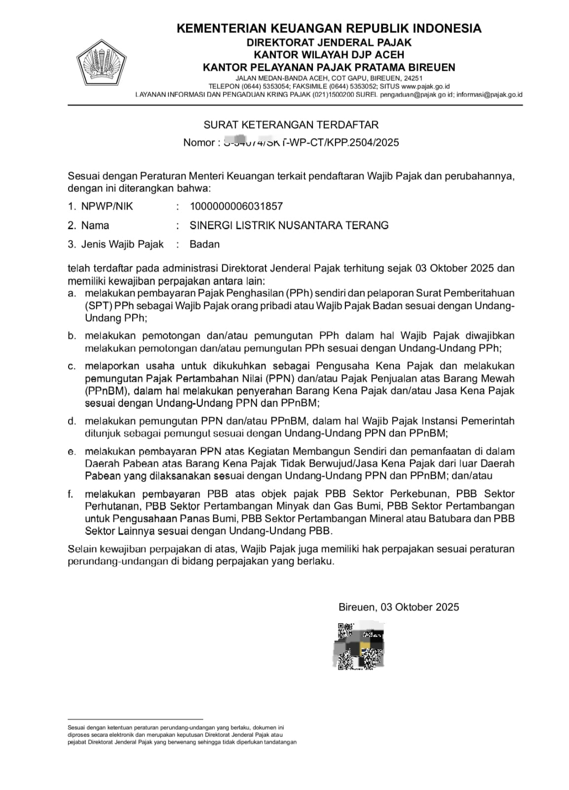 Surat Keterangan Terdaftar